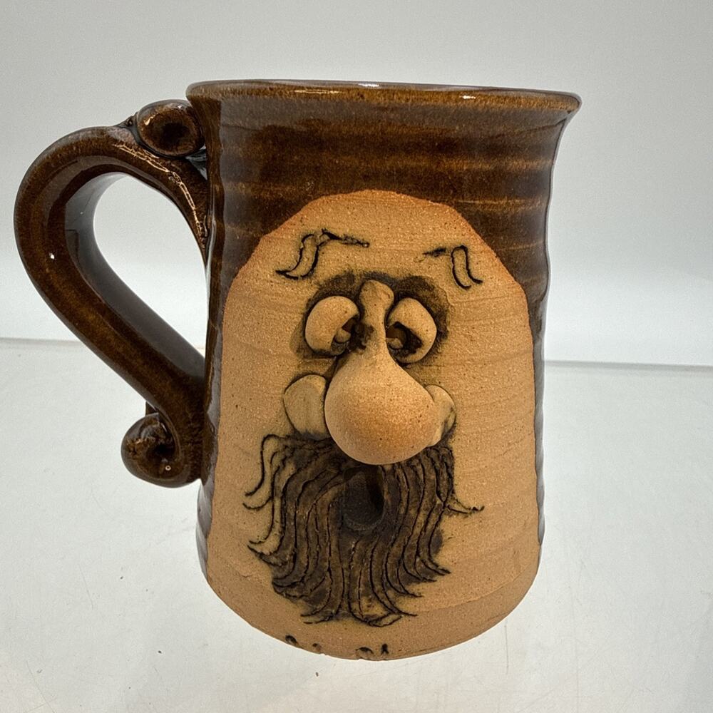 VTG Peter Petrie 1974 Pottery Mug 3D Ugly Bearded Man Face Handmade Signed